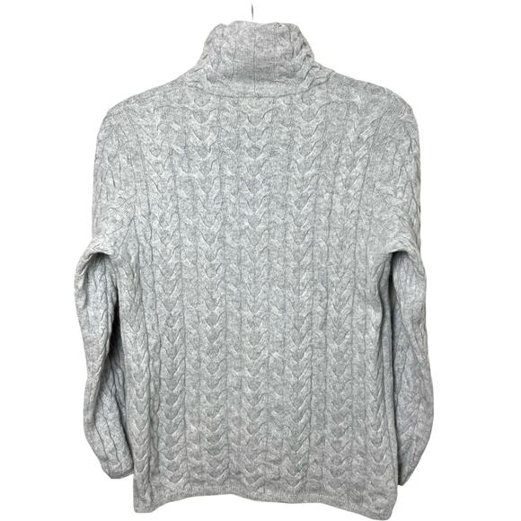 Garnet Hill Cashmere Cable Knit Turtleneck Sweater Gray Size Medium - Picture 8 of 9